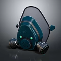 Blue Fire Safety Gas Mask With Transparent Face Shield Green Indicator Lights And Filter Canisters