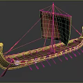 Viking Style Wooden Ship With Red Sail Dragon Head Colorful Shields And Rowing Oars