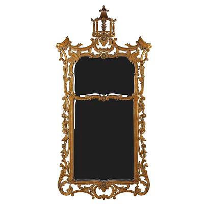 Classical Golden Mirror with Intricate Carved Frame and Ornate Design Details 3d model