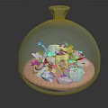 Fantasy Game Creature Inside Glass Dome With Purple Flowers Green Leaves And White Stones