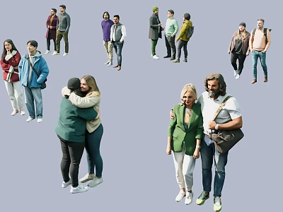 Groups Of People Showing Different Interactions And Outfits 3d model