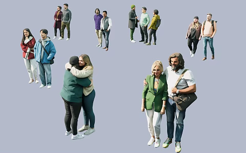 Multi-person Crowd Couple Young Asian Handsome Beauty 3d model