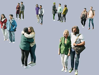 Multi-person Crowd Couple Young Asian Handsome Beauty 3d model