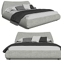 Modern Upholstered Double Bed With White Sheets Gray Pillows And Blanket 3d model