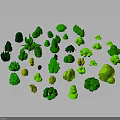 Assortment of Green Plants with Various Shapes and Sizes on Dark Background with Yellow Accents
