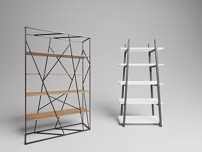 Modern Geometric Bookcase Designs With Metal Frame Wooden And White Shelves 3d model
