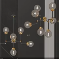 Modern Chandelier With Glass Balls And Golden Metal Branching Design