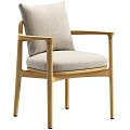 Minimalist Single Chair With Wooden Frame Armrests And Light Gray Upholstered Cushion