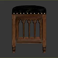 Classic Wooden Ottoman With Black Padded Top And Metal Studs Carved Details