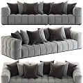 Modern Gray Three Seater Sofa With Tufted Design And Decorative Pillows 3d model