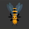 Low Poly Yellow And Black Bee With Blue Wings And Glowing Eyes In Geometric Design