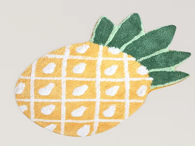 Pineapple Shaped Carpet With Yellow Grid Pattern And Green Leaf Accents For Living Room 3d model