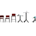 Simple Table Chair Combination Featuring Red Chairs High Stool And Round Tables With Small Items 3d model