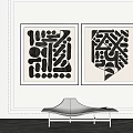 Two Black and White Geometric Abstract Paintings for Modern Interior Wall Decor 3d model