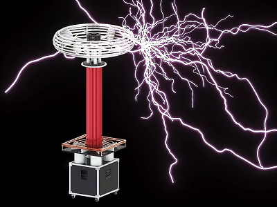 Industrial Equipment With Red Cylindrical Structure And Circular Metal Top Generating Electric Arcs 3d model
