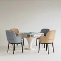 Modern Entertainment Table with Gray and Beige Chairs and Blue Board Game in Minimalist Room