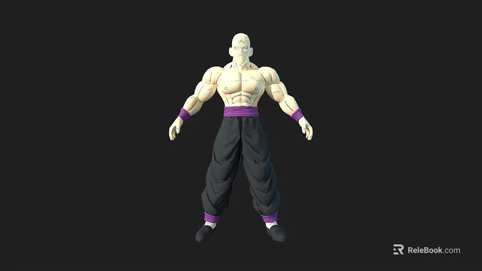 Muscular Bald Head Game Movie Character With Purple Waistband Black Pants And Purple Cuffs 3d model 