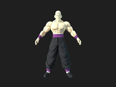 Muscular Bald Head Game Movie Character With Purple Waistband Black Pants And Purple Cuffs 3d model