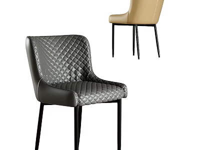Modern Diamond Quilted Gray And Beige Leather Dining Chairs With Black Legs 3d model