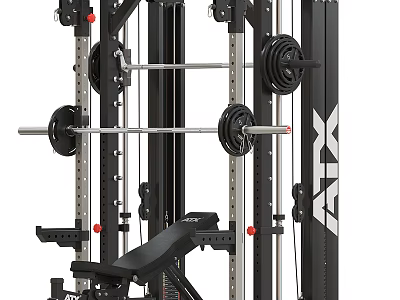 Multi Station Home Gym Fitness Equipment With Barbell Plates And Adjustable Seat 3d model