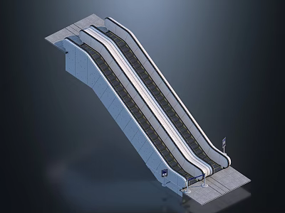 Modern Escalator Structure With Metal Rails And Dual Moving Tracks Design 3d model