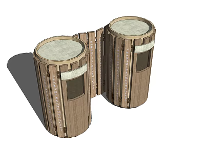 Public Facilities With Two Cylindrical Wooden Structures And Light Colored Top Surfaces 3d model