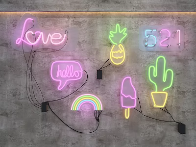 Neon Decorative Lights with love hello signs pineapple cactus rainbow ice cream designs 3d model