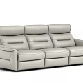 Modern Light Gray Leather Three-Seater Sofa With Stitched Backrest And Armrest Design 3d model