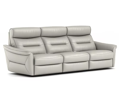 Modern Light Gray Leather Three-Seater Sofa With Stitched Backrest And Armrest Design 3d model