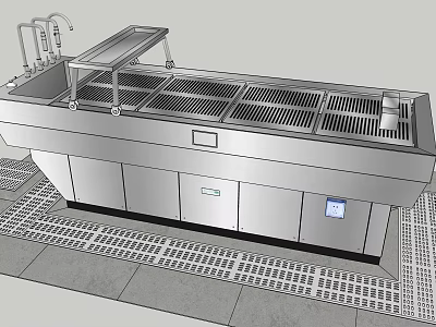 Stainless Steel Medical Equipment Workstation With Multiple Compartments Faucets And Control Panel 3d model