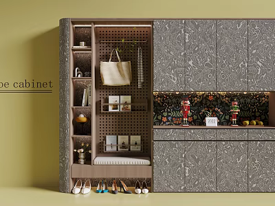 Modern Shoe Cabinet Interior Design With Hanging Bag Shoe Storage And Decorative Items 3d model