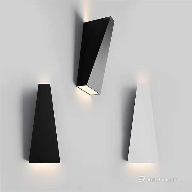 Modern Black And White Geometric Wall Lamps With Warm Illumination Design 3d model 