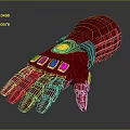 Red Mechanical Glove Featuring Detailed Vibrant Colorful Gemstones And Shiny Metallic Futuristic Design
