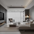 Modern Living Room Interior Design With Sofa Armchair Coffee Table And Floor to Ceiling Windows