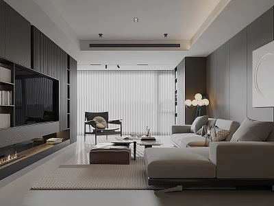 Modern Living Room Interior Design With Sofa Armchair Coffee Table And Floor to Ceiling Windows 3d model