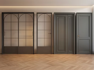 Various Interior Door Styles With Arched Glass Panels And Dark Panel Designs 3d model