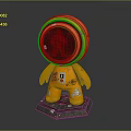 Orange Robot Figure With Round Head Red Display Human Icon Graffiti Body Hexagonal Worn Base