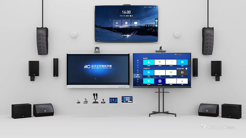 Modern Home Audio Headphones and Speakers Setup With Wall Displays and Controls 3d model 