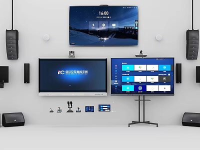 Modern Home Audio Headphones and Speakers Setup With Wall Displays and Controls 3d model