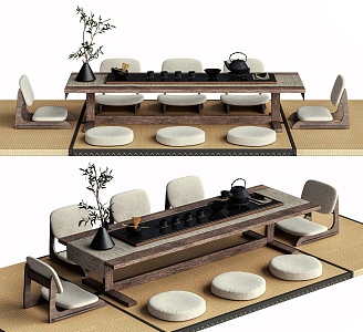 Japanese-style Tatami Tea Table and Chair Futon Sitting Stool Tea Set 3d model