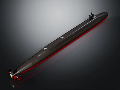 Black Military Submarine With Streamlined Design Red Bottom Section And Command Tower Structure 3d model