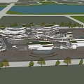 Modern Commercial Street With Multi level Red And White Architecture Open Air Walkway And Plaza
