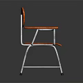 Office Chair Featuring Wooden Backrest Seat Metal Frame Small Table And Mesh Under Shelf