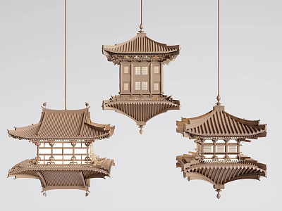 New Chinese Chandelier Ancient Architecture Chandelier Art Chandelier 3d model
