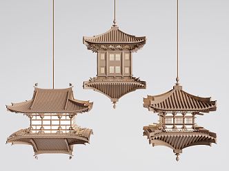 New Chinese Chandelier Ancient Architecture Chandelier Art Chandelier 3d model