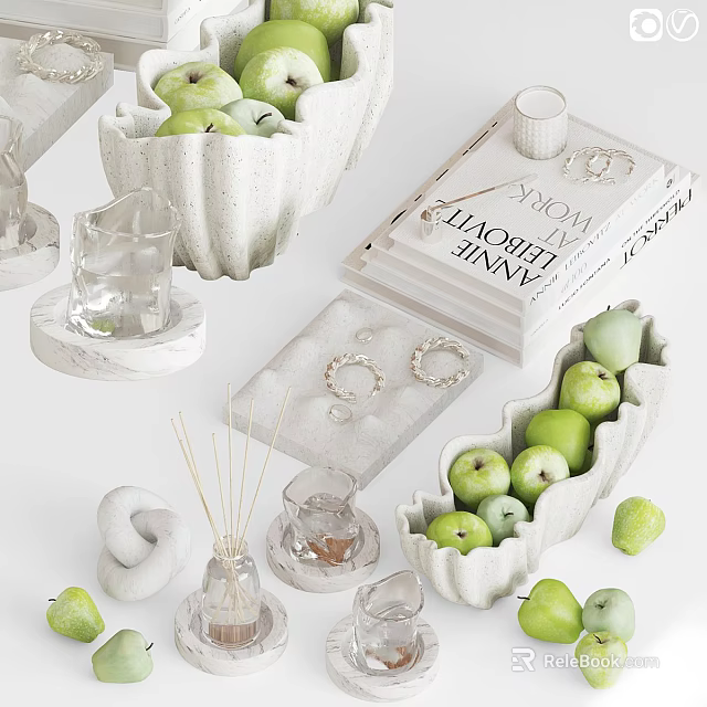Modern Decorative Ornaments Set With Ceramic Vases Marble Trays And Sculptures For Home Decor 3d model 
