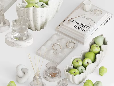Modern Decorative Ornaments Set With Ceramic Vases Marble Trays And Sculptures For Home Decor 3d model