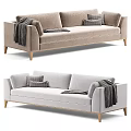 Light Brown And Light Gray Upholstered Sofas With Throw Pillows Blanket And Golden Legs 3d model