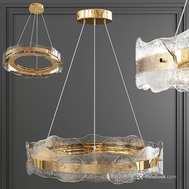 Modern Gold Metal Chandelier With Glass Ring Design For Interior Decoration 3d model 