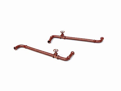 Copper Pipes With Curved Structure And Valves Isolated On White Background 3d model